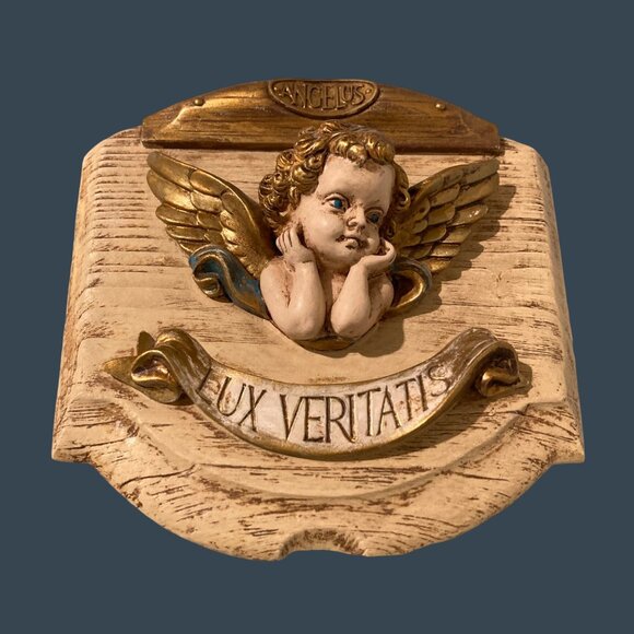 Vintage Putti Cherub Latin Wall Plaque Hanging - Picture 2 of 6